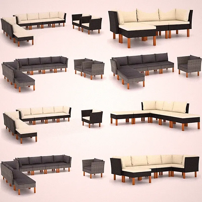 Garten Lounge Set mit Kissen Gartenmöbel Sitzgruppe Sofa Grau Poly Rattan