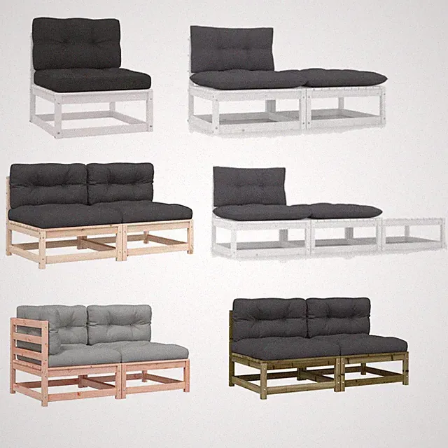 Garten-Lounge-Set Sitzgrupp Garnitur Lounge-Set mit Kissen Kiefer Massivholz