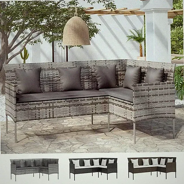 Garten Sofa L-Form mit Kissen Poly Rattan Lounge Gartenmöbel mehrere Auswahl