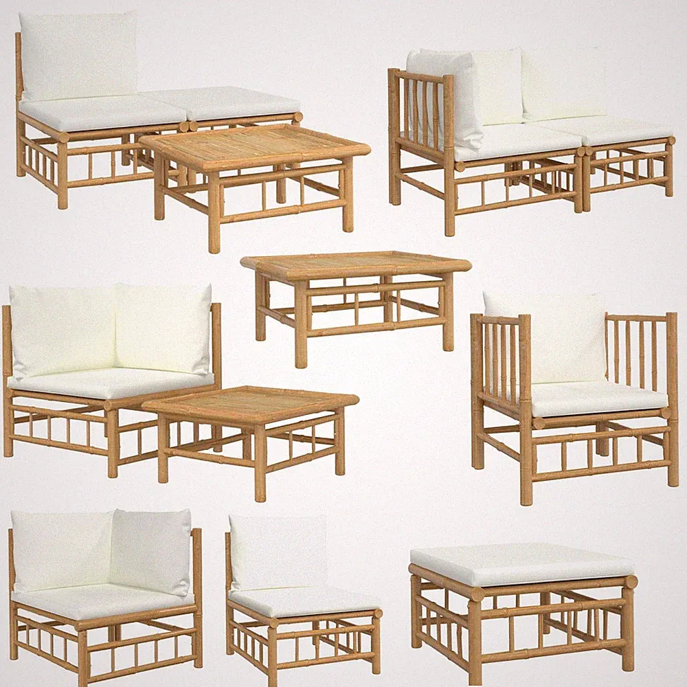 Garten Sofagarnitur Bambus Sitzgruppen Lounge Set Garnitur Sitzmöbel Gartenmöbel