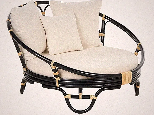 Garten Sonneninsel Rattan schwarz mit Auflagen beige Loungemöbel Boho Rossano