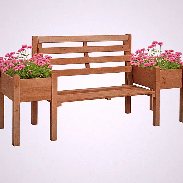 Gartenbank, 2-Sitzer Sitzbank, Holzbank, Balkonbank mit Blumenkasten Braun