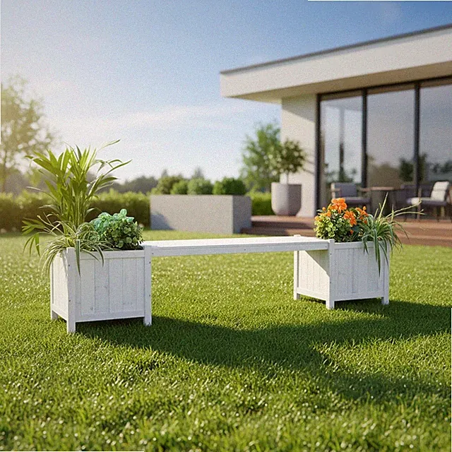 Gartenbank 2in1 Holzbank Blumenkübeln Weiß Parkbank Sitzbank Gartentruhe