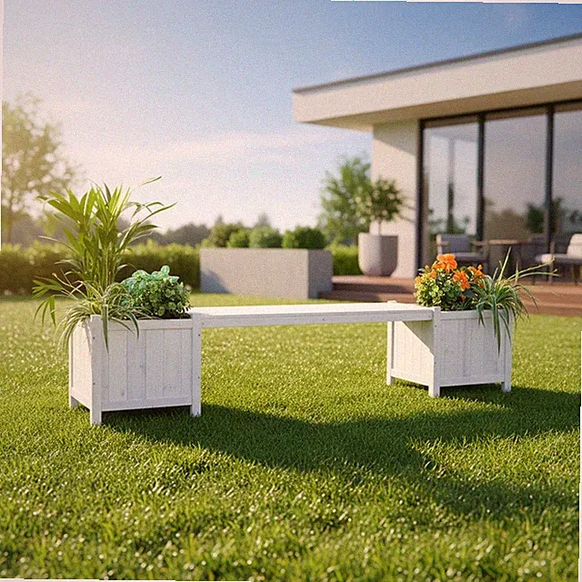 Gartenbank 2in1 Holzbank Blumenkübeln Weiß Parkbank Sitzbank Gartentruhe