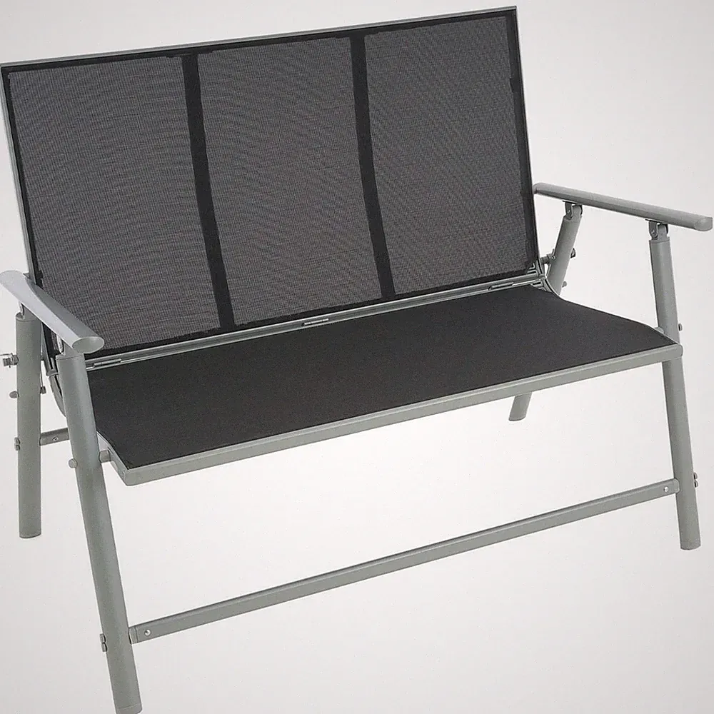 Gartenbank Alu + Stahl Textilene schwarz 2-Sitzer Alu-Bank Sitzbank Gartenmöbel