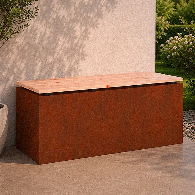 Gartenbank Cortenstahl Sitzbank Gartenmöbel Metallbank | 100 x 40 x 43 cm