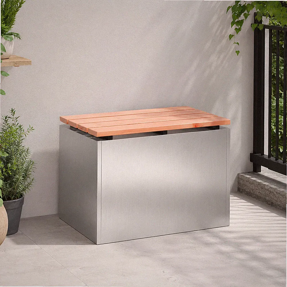 Gartenbank Edelstahl Sitzbank Gartenmöbel Holz-Metallbank | 60 x 40 x 43 cm