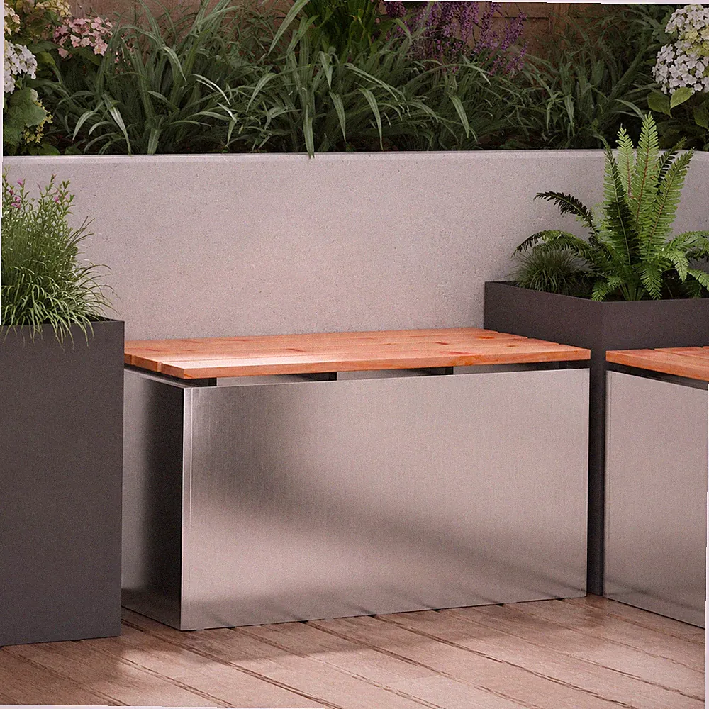 Gartenbank Edelstahl Sitzbank Gartenmöbel Holz-Metallbank | 80 x 40 x 43 cm