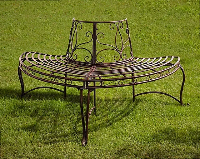 Gartenbank "Halbkreis" aus Metall, Rost Optik, Baum Rund Eck Bank Sitz Möbel