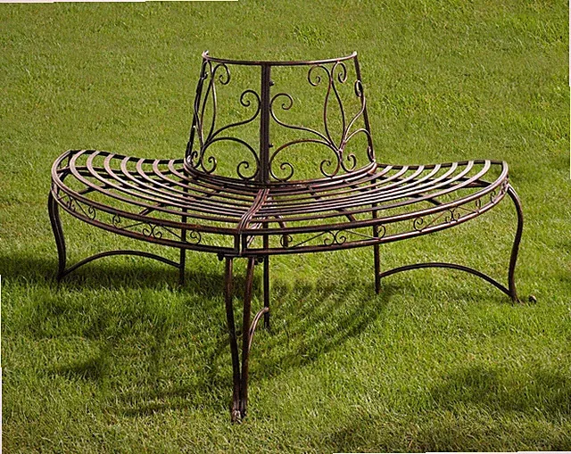 Gartenbank "Halbkreis" aus Metall, Rost Optik, Baum Rund Eck Bank Sitz Möbel