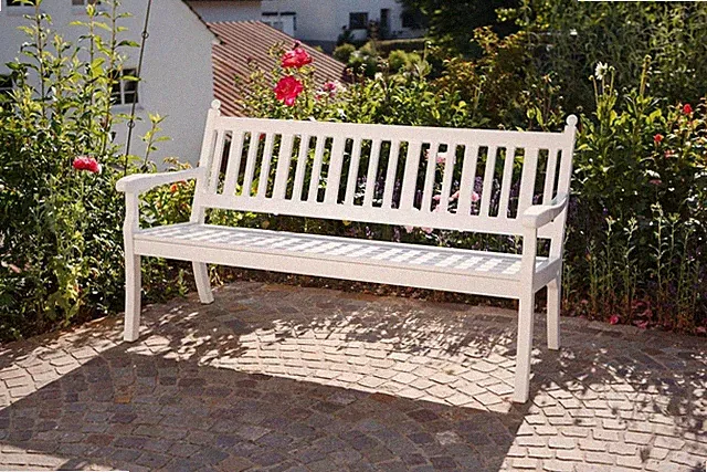Gartenbank, Landhausbank, Blome Hohenzollern 3-Sitzer weiß, Metall-Profilträger