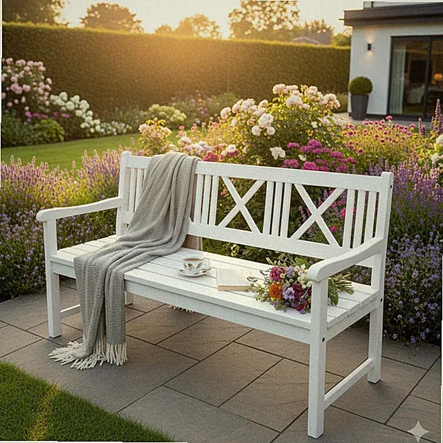 Gartenbank Malmö 3-sitzig Eukalyptus White washed mit Armlehnen