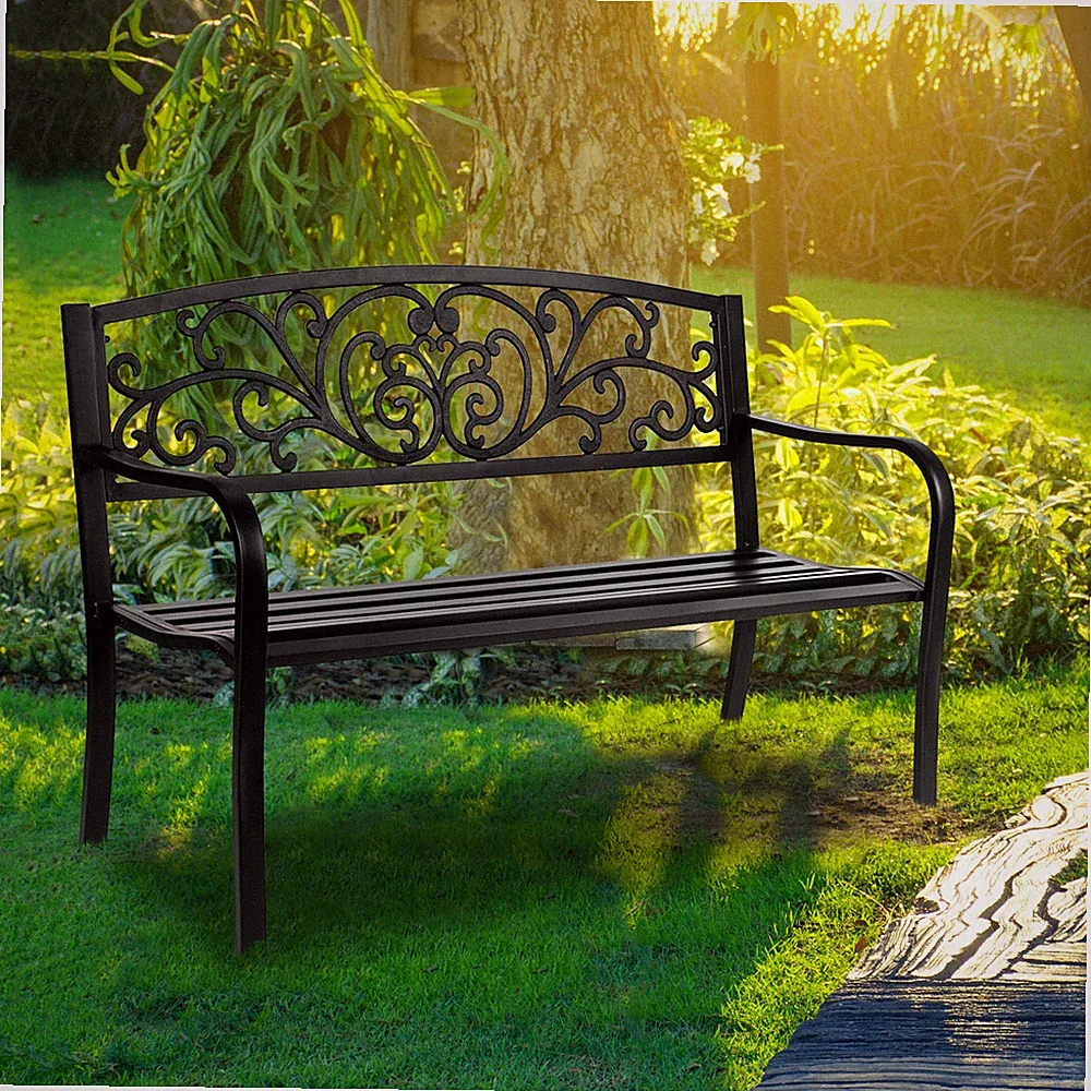 Gartenbank Metall 2-3 Sitzer Sitzbank Parkbank Bank Balkon Garten Möbel Schwarz