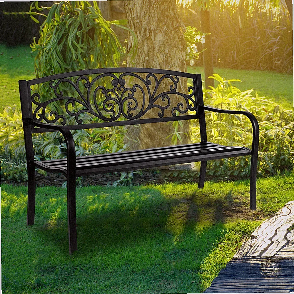 Gartenbank Metall 2-3 Sitzer Sitzbank Parkbank Bank Balkon Garten Möbel Schwarz