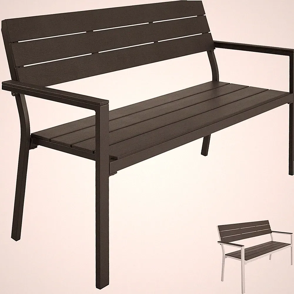 Gartenbank Metall 2 Sitzer Alu Sitzbank Parkbank Garten Gartenmöbel Holz Optik