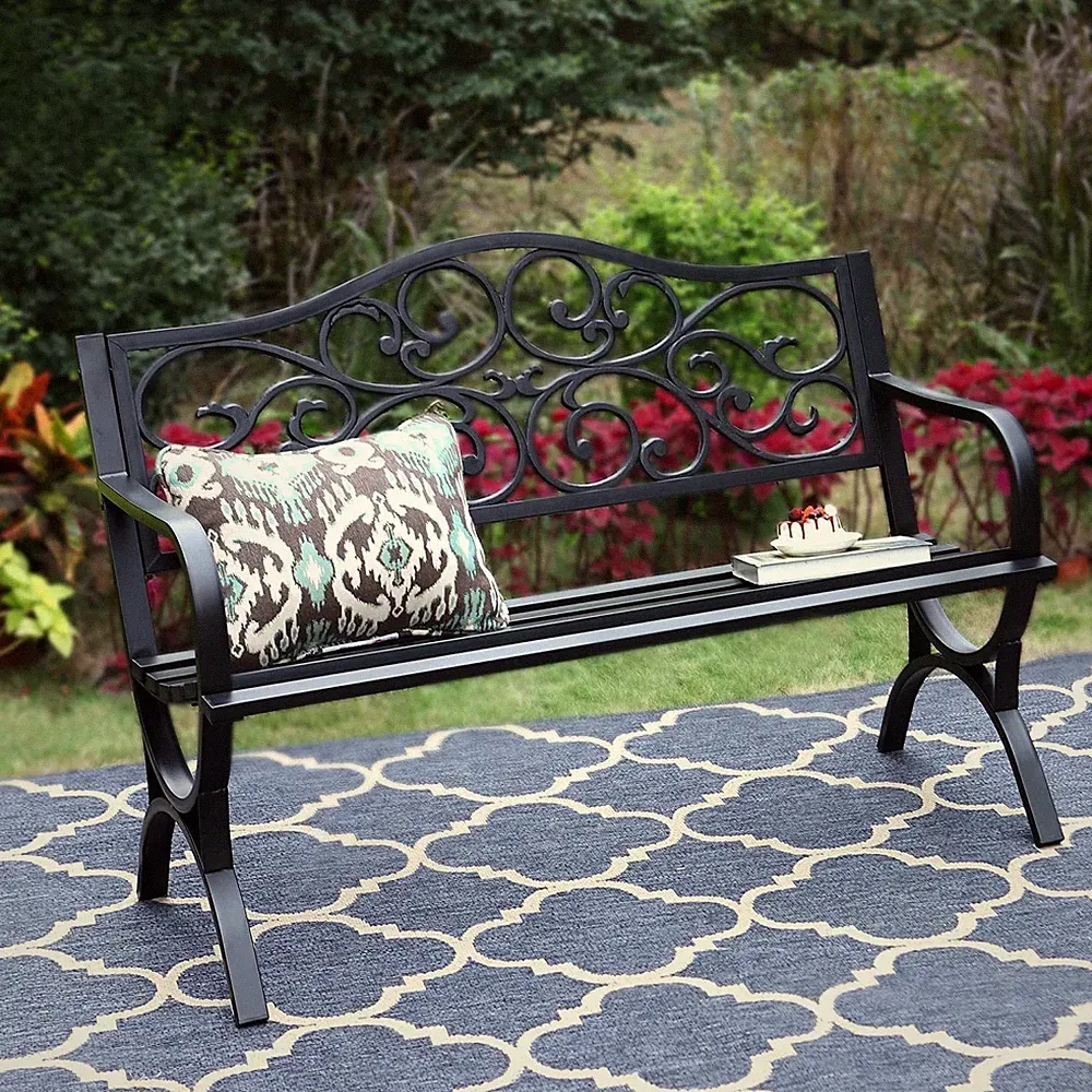 Gartenbank Metall 3-Sitzer Sitzbank Stahlbank Bank mit Armlehnen Gusseisen