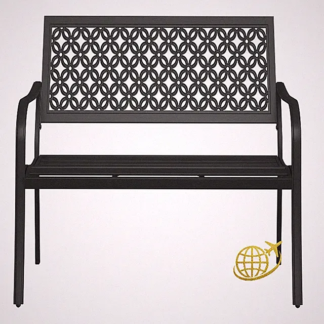 Gartenbank Metall Schwarz, Parkbank mit Rückenlehne für 3 Sitzplätze, Armlehne