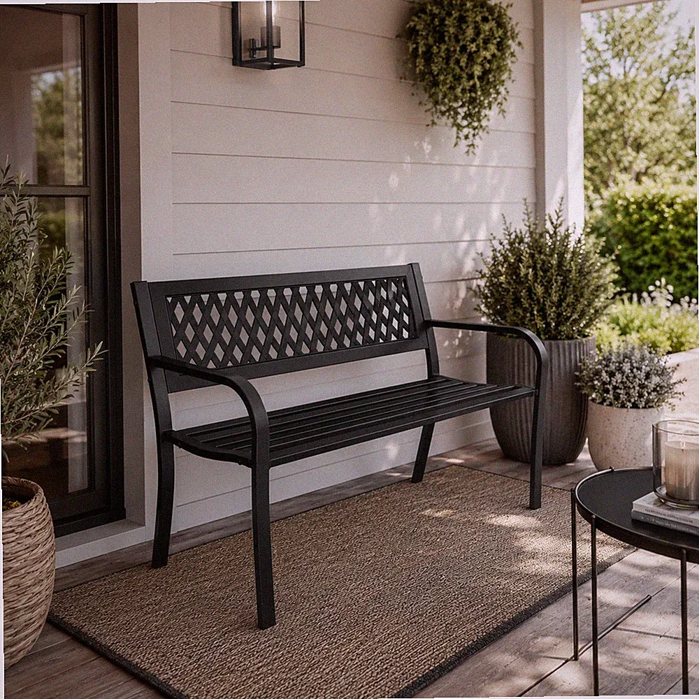 Gartenbank Metall Schwarz Sitzbank Terrasse Balkon Wintergarten HTI-Living