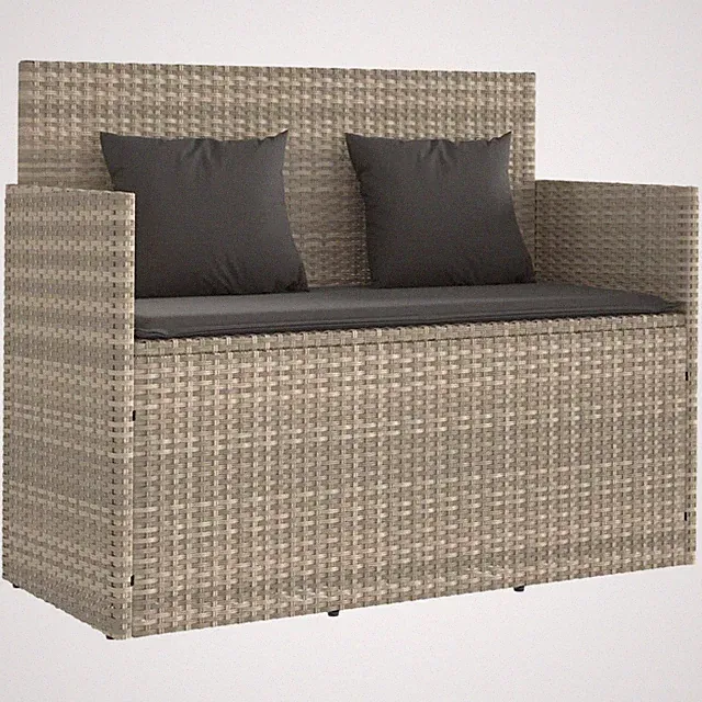 Gartenbank mit Kissen Sitzbank Parkbank mit Stauraum Schwarz Poly Rattan vidaXL