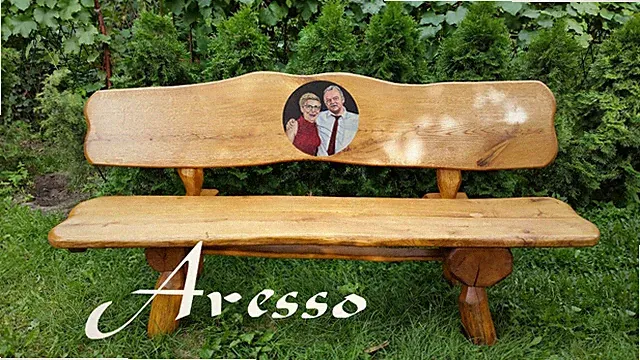 Gartenbank mit Porträt Geburtstagsgeschenk, Holzbank, Eiche ,Jubiläum bank