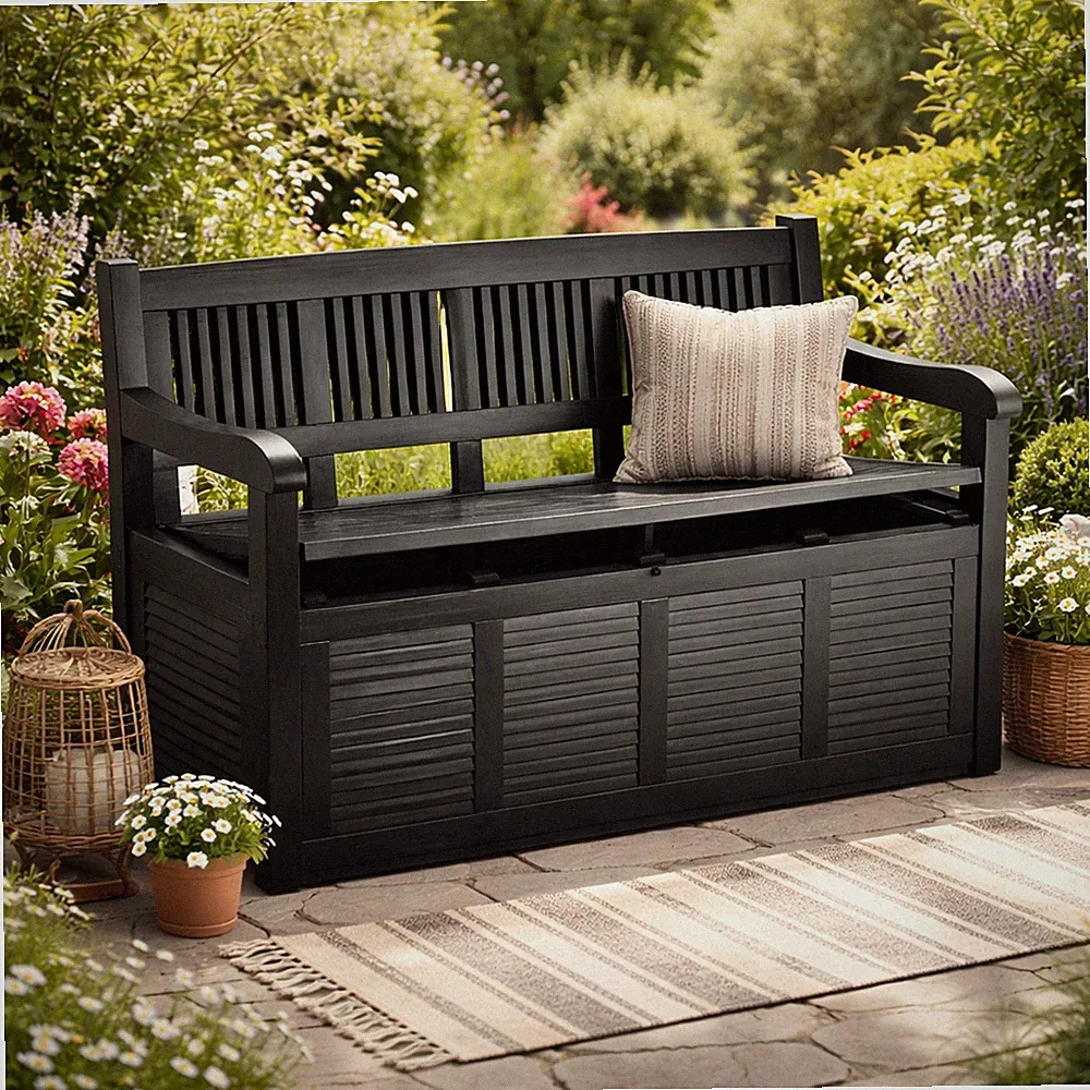 Gartenbank mit Stauraum 130x60x H85 cm Truhenbank Outdoor Aufbewahrung Sitzbank