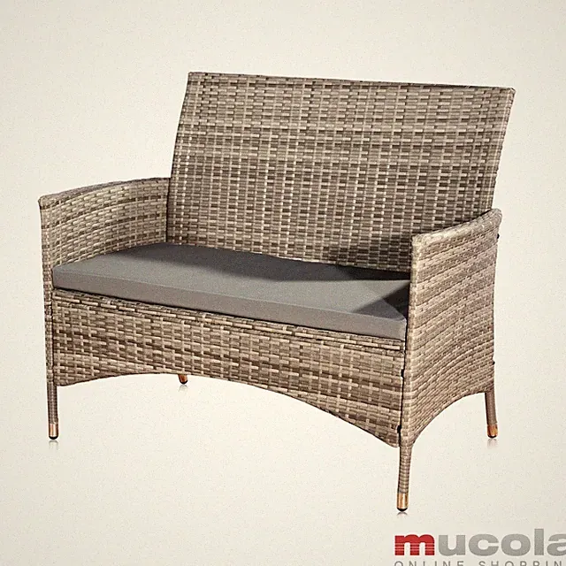 Gartenbank Polyrattan grau + Sitzpolster Sitzbank Rattanbank Sitzbezug Sofa