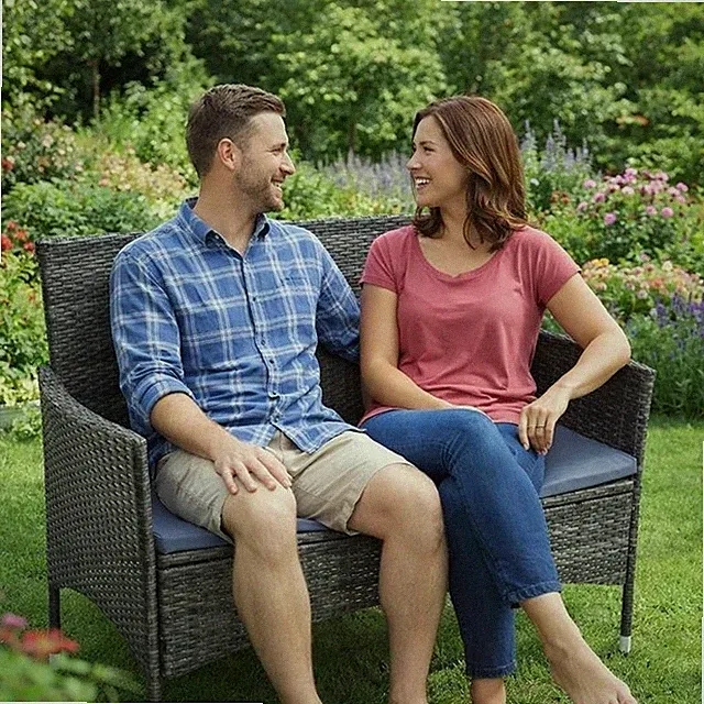 Gartenbank Rattan Gartenmöbel 2-Sitzer Polyrattan Sitzbank Sitzkissen Anthrazit