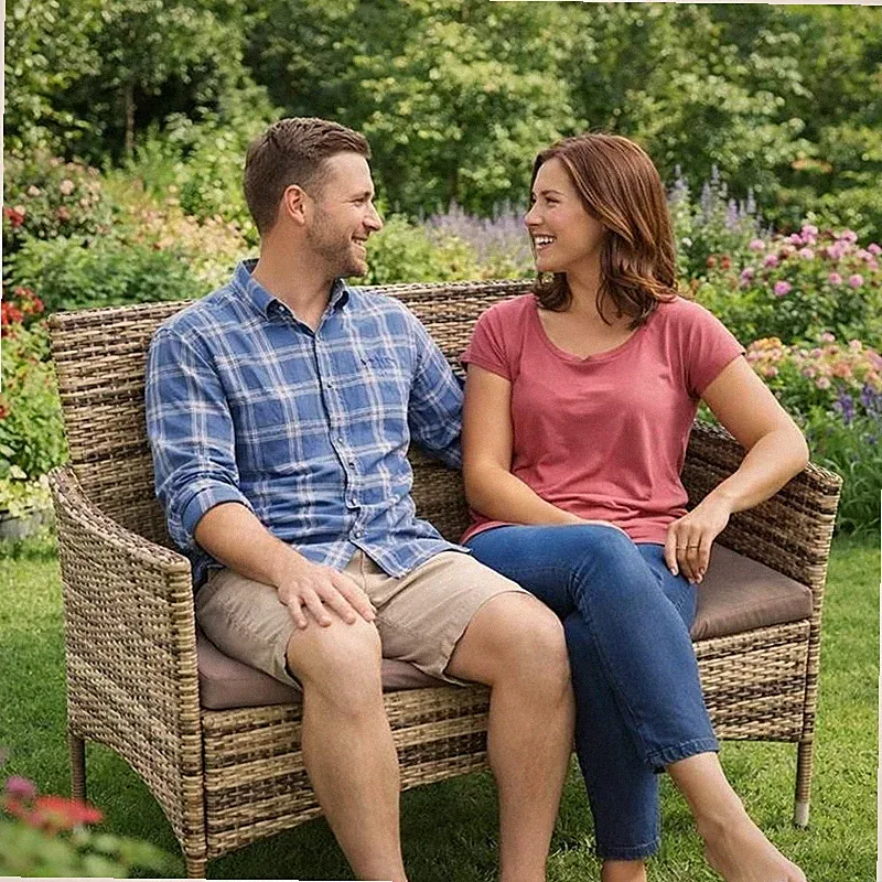 Gartenbank Rattan Gartenmöbel 2-Sitzer Rattanmöbel Sitzbank Sitzkissen Braun