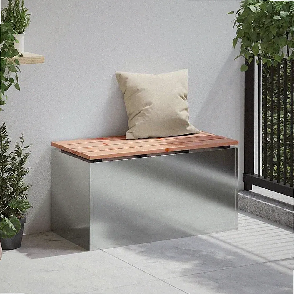 Gartenbank Silber Sitzbank Gartenmöbel Holz-Metallbank | 80 x 40 x 43 cm