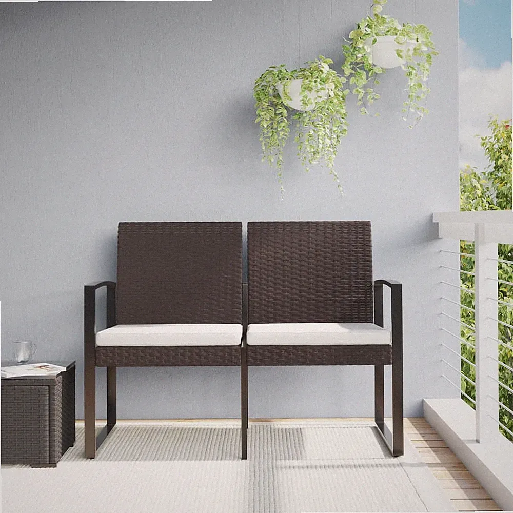 Gartenbank Sitzbank Parkbank Bank 2-Sitzer mit Kissen Braun PP-Rattan vidaXL