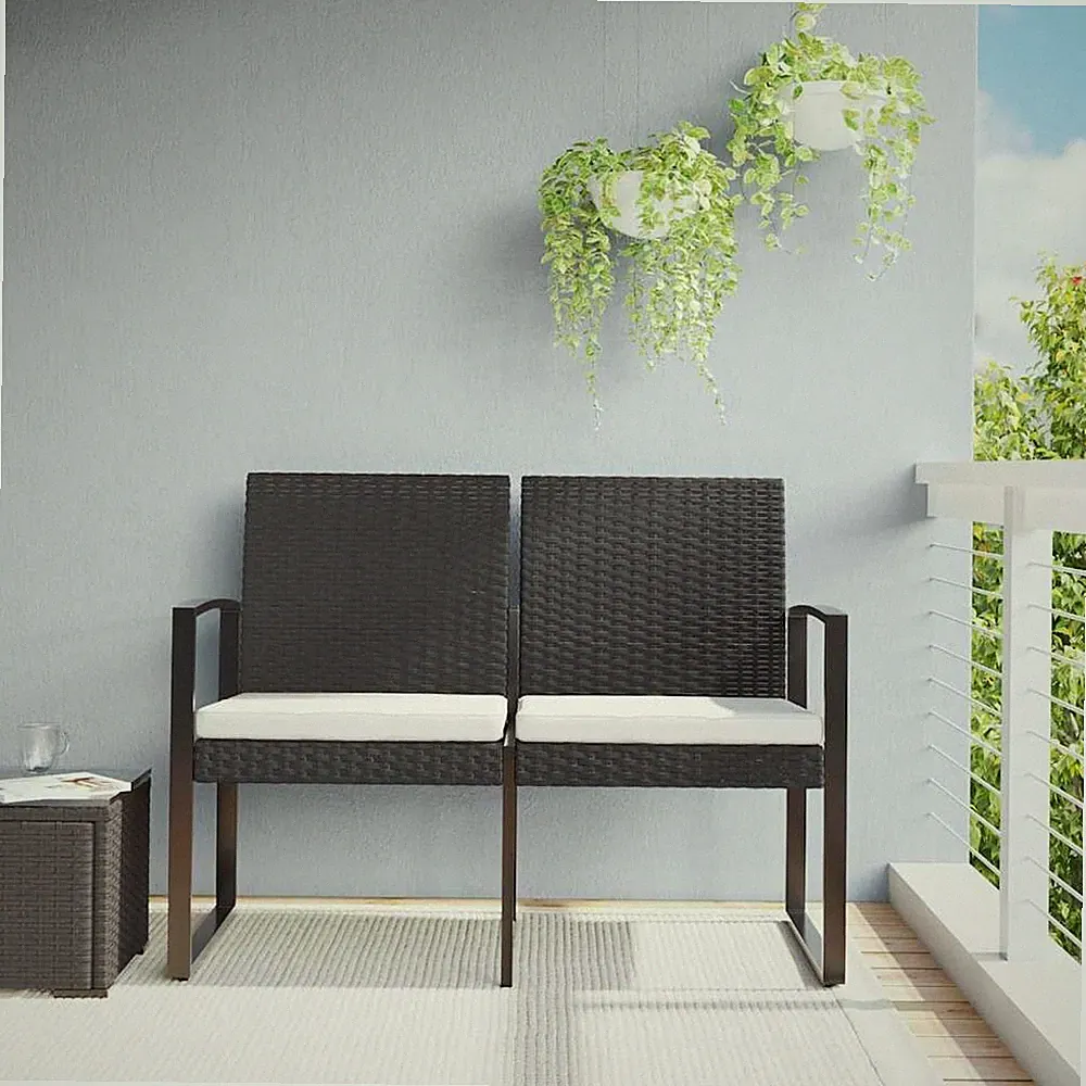 Gartenbank Sitzbank Parkbank Bank 2-Sitzer mit Kissen Schwarz PP-Rattan vidaXL