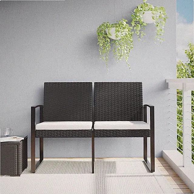 Gartenbank Sitzbank Parkbank Bank 2-Sitzer mit Kissen Schwarz PP-Rattan vidaXL