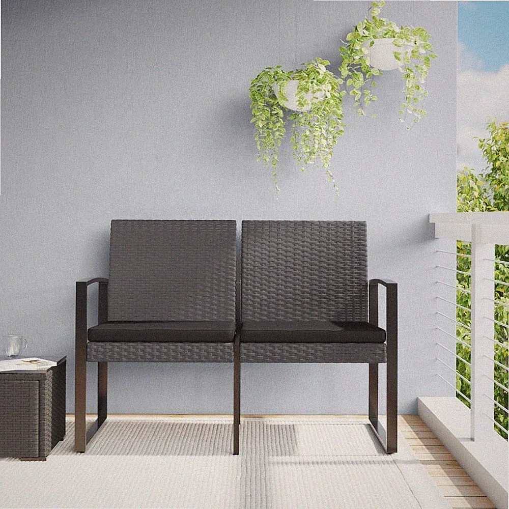 Gartenbank Sitzbank Parkbank Bank Kissen 2-Sitzer Dunkelgrau PP-Rattan vidaXL