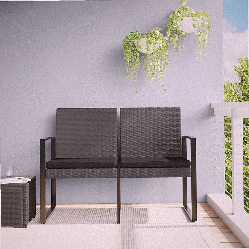 Gartenbank Sitzbank Parkbank Bank Kissen 2-Sitzer Dunkelgrau PP-Rattan vidaXL