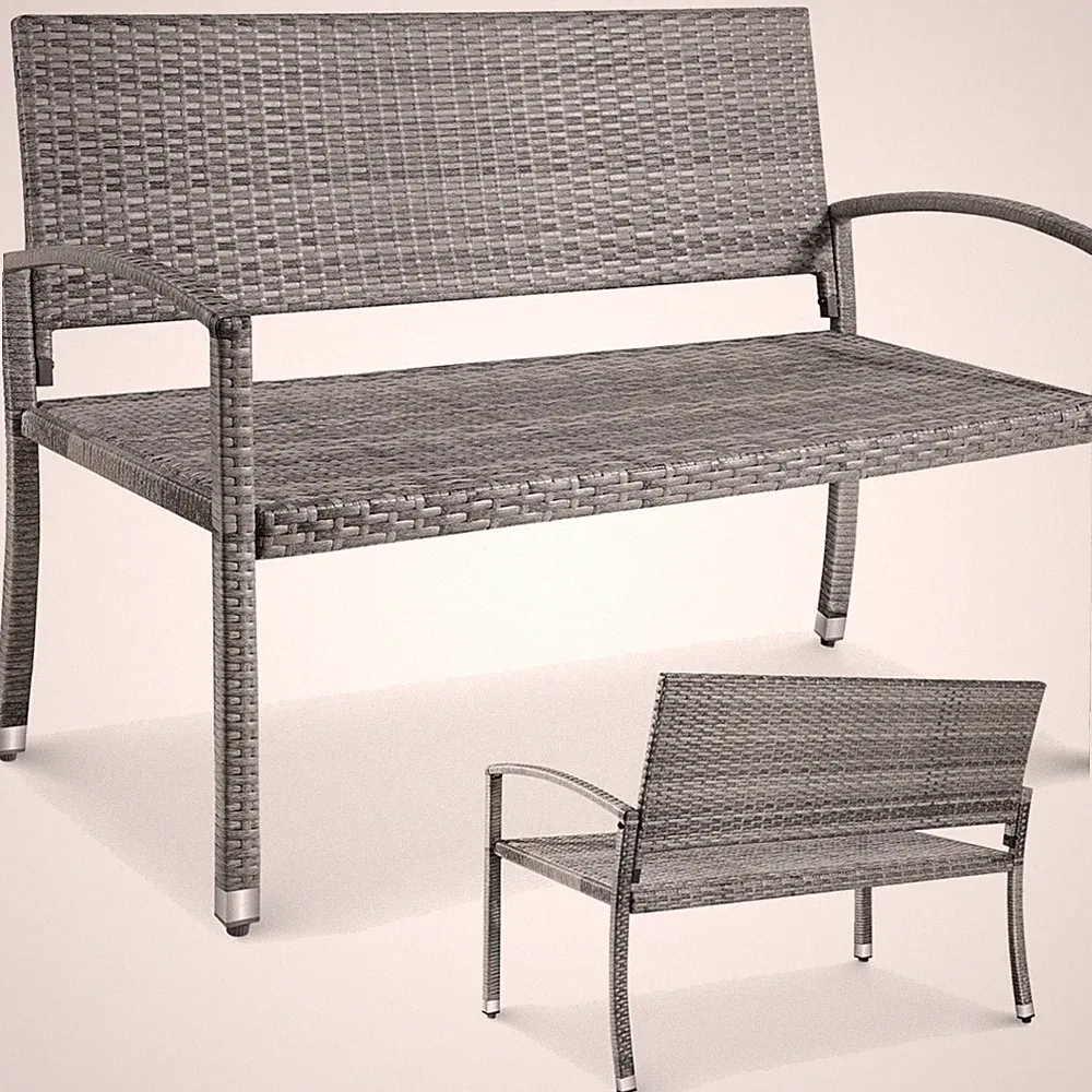Gartenbank, Sitzbank, Polyrattan, wetterfest, 2 Sitzer, Balkonmöbel, Gartenmöbel