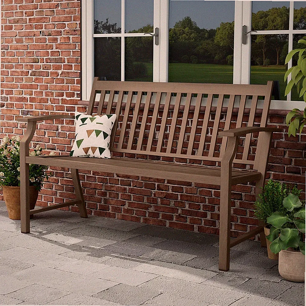Gartenbank Sitzbank wetterfest Metall Holzoptik 3-Sitzer Balkon 128x62x90cm