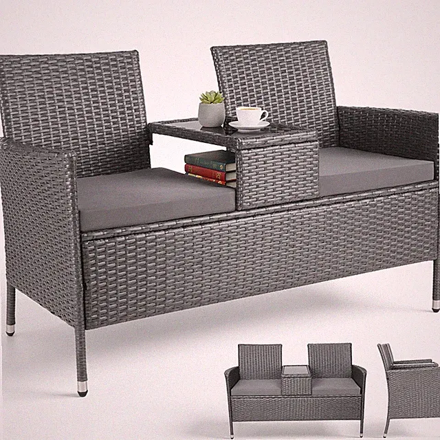 Gartenbank Sitzbank Wetterfest Polyrattan inkl. Tisch Garten Bank 2-Sitzer 130cm