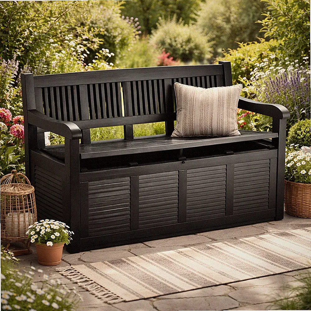Gartenbank Truhenbank Outdoor Aufbewahrung Sitzbank mit Stauraum 130x60x H85 cm