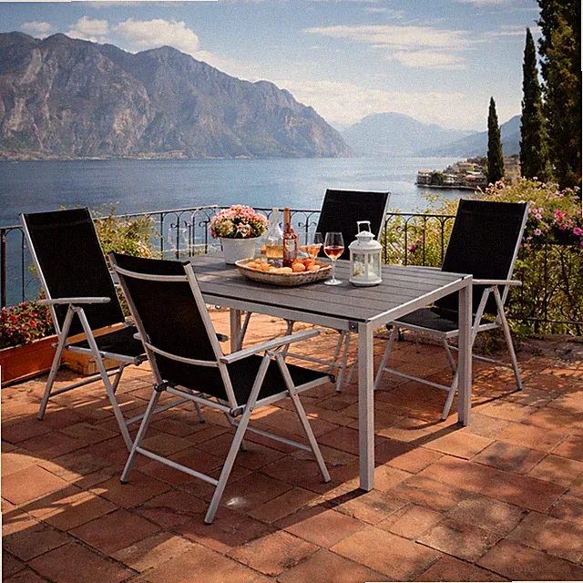 Gartengarnitur 5tlg Gartenmöbel Set Alu Non-Wood 180x90x74cm + 4 Klappstühle