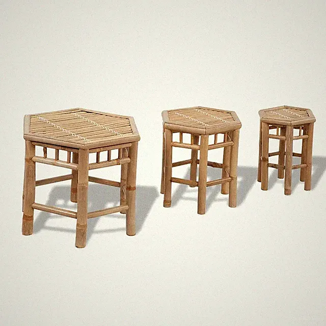 Gartenhocker Bambus 3er Set Sitzwürfel Balkon Terrasse Outdoor