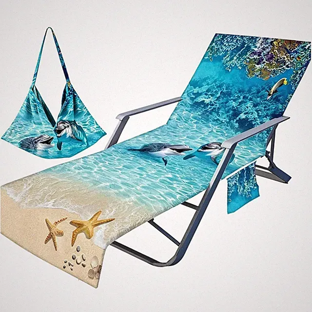 Gartenliege Handtuch, Strandtuch mit Taschen, Mikrofaser, Delphin, 75 x 210 cm