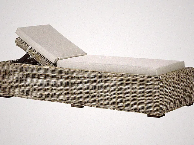 Gartenliege Rattan natürlich mit Auflage beige verstellbare Rückenlehne Palese