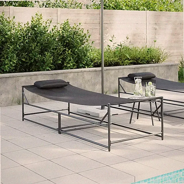Gartenliegestuhl 2 pcs Schwarz Pulverbeschichteter Stahl gartenmöbel Outdoor-Lie
