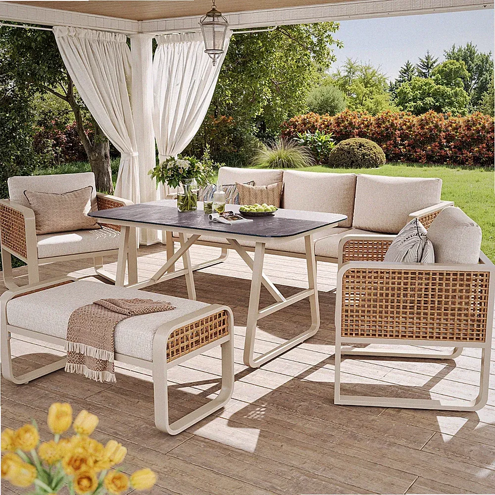 Gartenlounge Metall Gartenmöbel Set Gartengarnitur Sitzgruppe-6 Sitzer mit Tisch