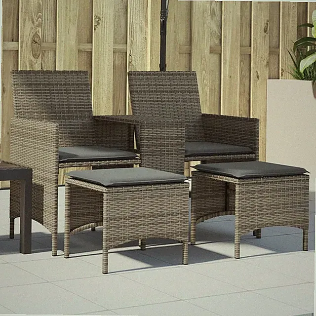 Gartenmöbel 2-Sitzer Gartensofa Lounge Gartenbank mit Tisch Hockern Poly Rattan