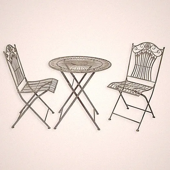 Gartenmöbel 2Stühle mit Tisch Bistro Balkon-Set Shabby Chic alt-grau