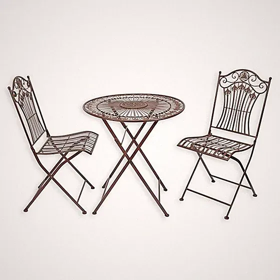 Gartenmöbel 2Stühle mit Tisch Bistro Balkon-Set Shabby Chic braun