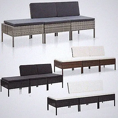 Gartenmöbel 3-tlg. Poly Rattan Sitzgruppe Garnitur Lounge Möbel Sofa Modern