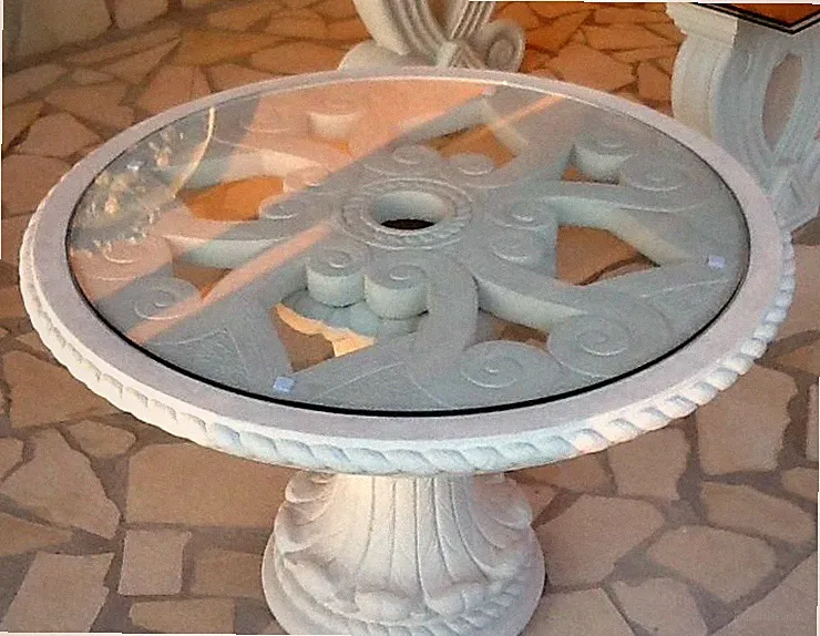 Gartenmöbel, Gartentisch, 77 cm, Steinguss, ø120 cm, Esstisch, Tisch, Steinfigur