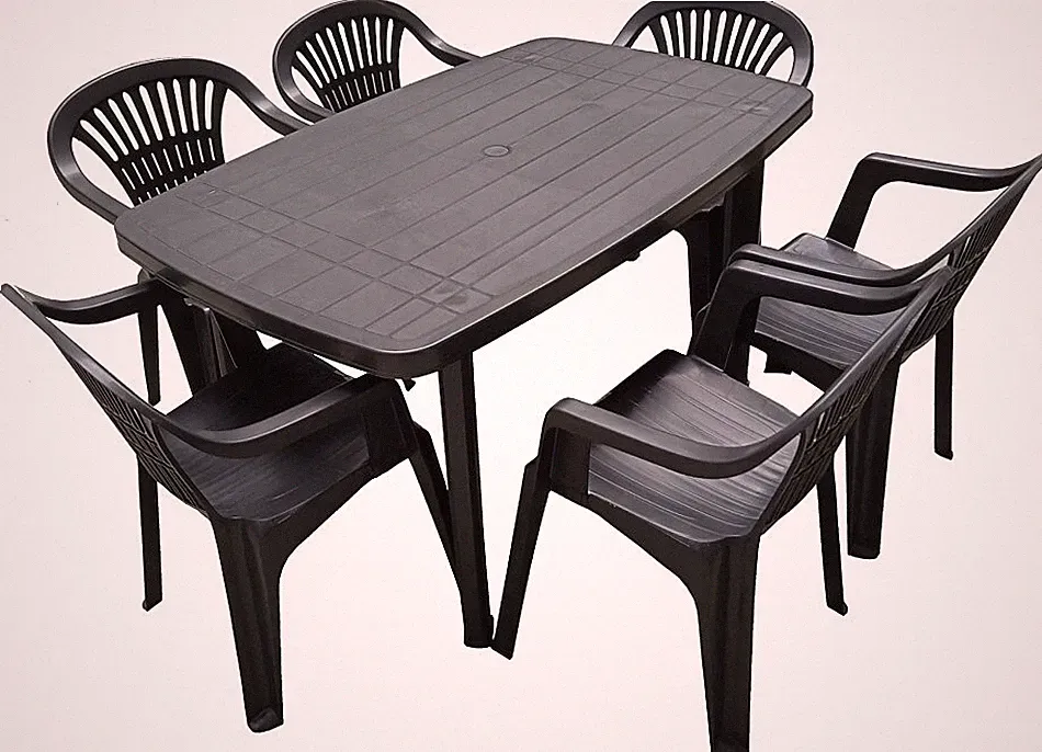 Gartenmöbel Gartentisch Gartenstuhl 7tlg Kunststoff 6 Pers. Stapelbar Garten Set